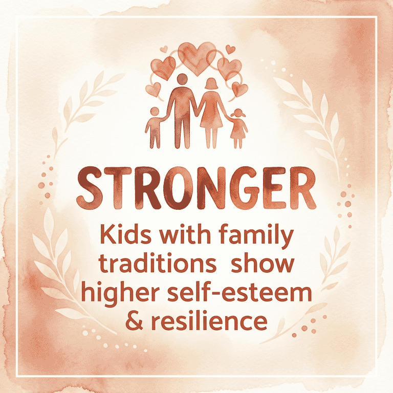 Statistic showing kids with family traditions demonstrate higher self-esteem and resilience