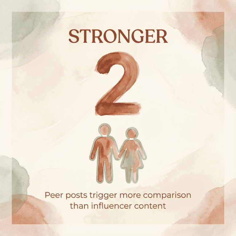Stat showing peer posts trigger stronger comparison than influencer content