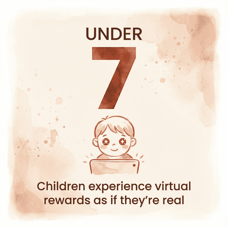 Stat showing children under 7 experience virtual rewards as if they are real
