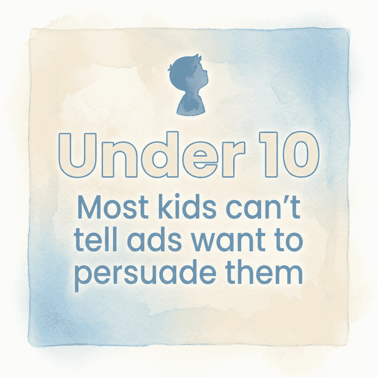 Statistic showing most kids under 10 can't tell ads want to persuade them