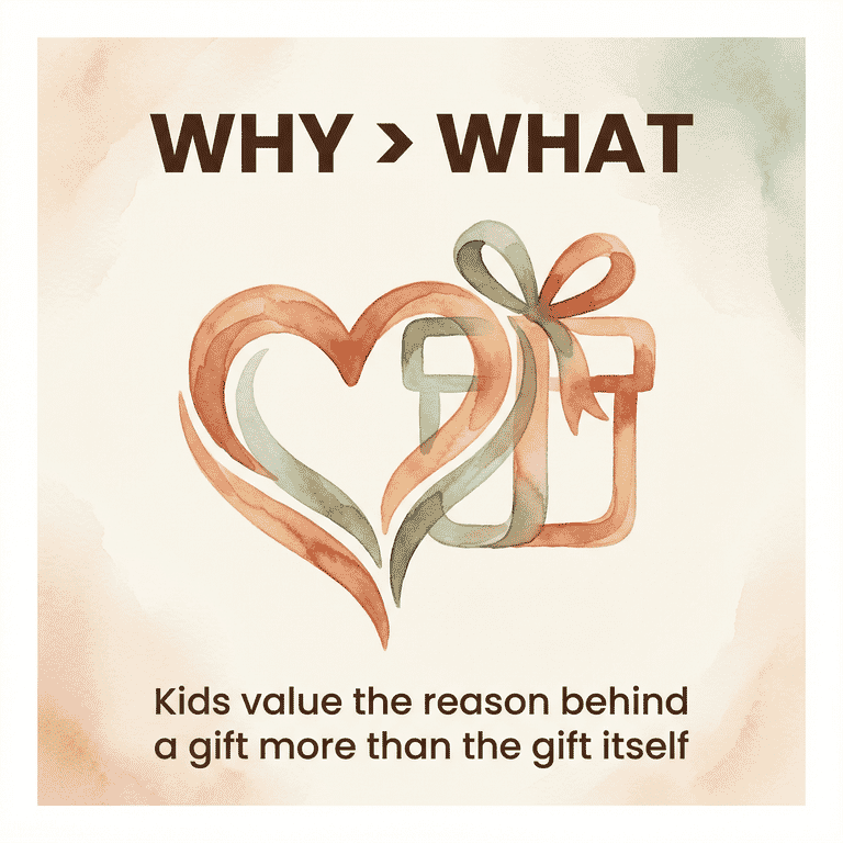 Illustration showing kids value the reason behind a gift more than the gift itself