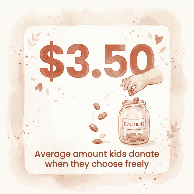 Stat showing $3.50 average donation when kids choose freely