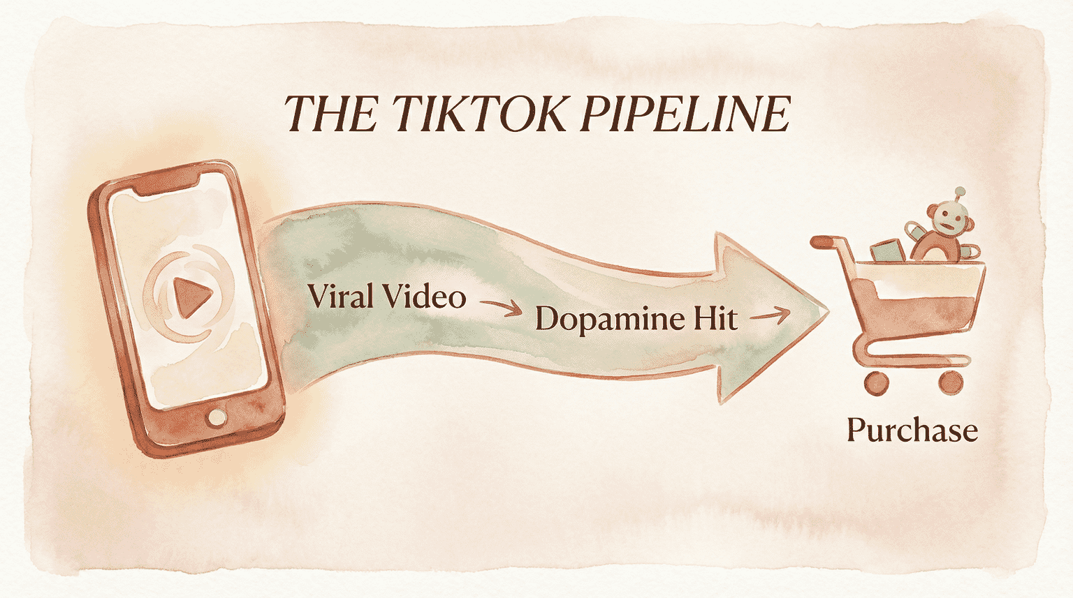 Infographic showing TikTok pipeline from viral video to dopamine hit to purchase