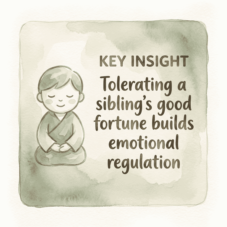 Key insight box showing that tolerating a sibling's good fortune builds emotional regulation