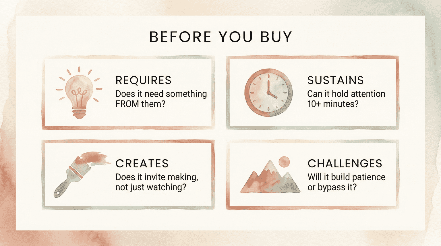 Four question framework for evaluating toys before purchase