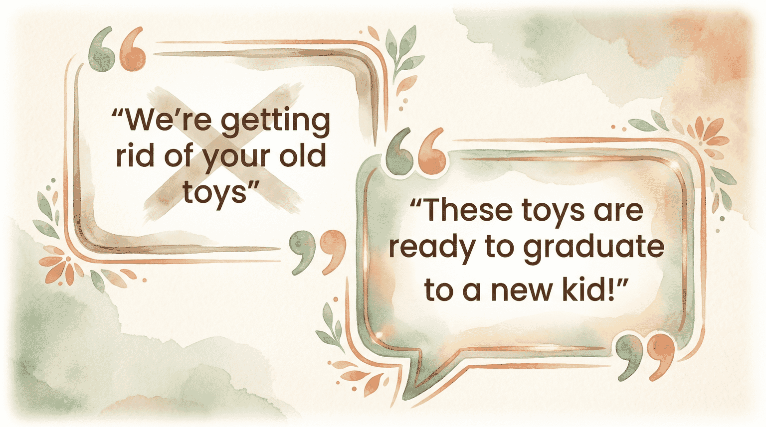 Two speech bubbles comparing ineffective donation language with positive graduation reframe