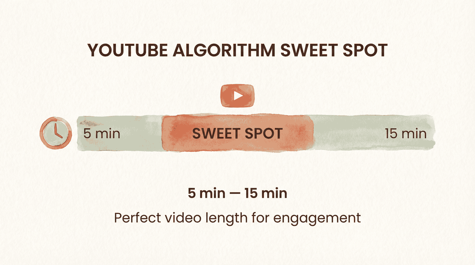 Timeline showing YouTube algorithm sweet spot between 5 and 15 minutes for optimal video engagement