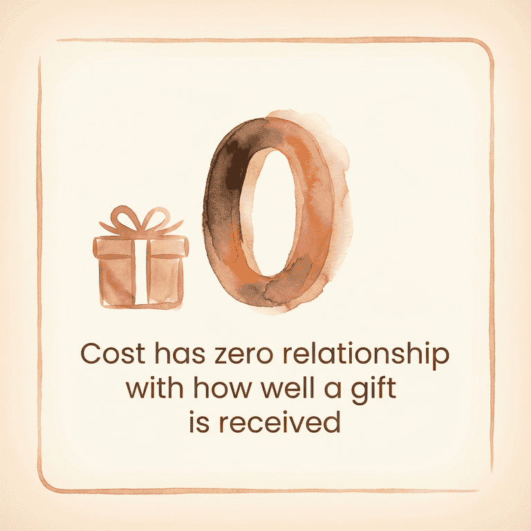 Stat showing zero correlation between gift cost and recipient happiness