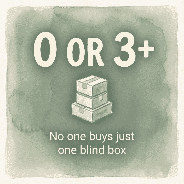 Statistic showing no one buys just one blind box, either zero or three plus