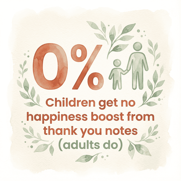 Stat showing children get zero percent happiness boost from writing thank you notes while adults benefit significantly